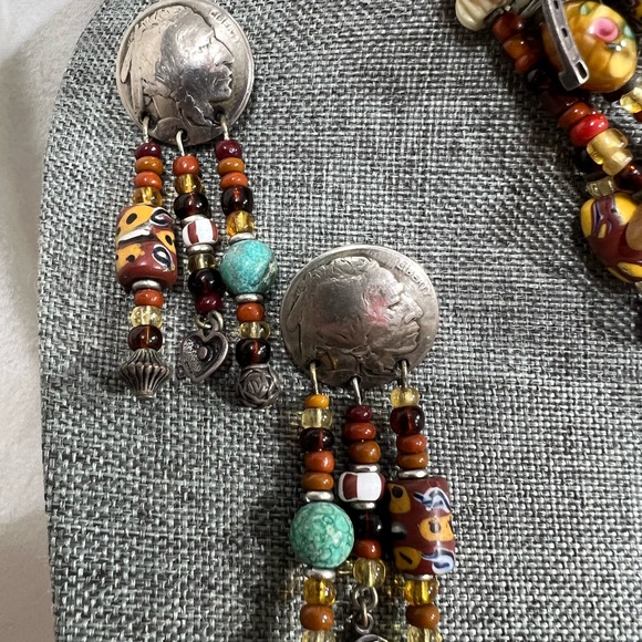 South Western Style Earrings and Necklace set made using Gems, Stones and Beads - Picture 3 of 6